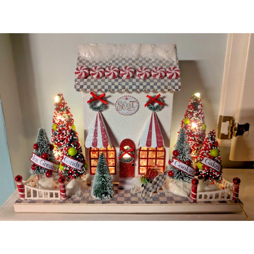 Mackenzie Childs Check It Out Illuminated Sweet Shop Paper House Sterling 10.5